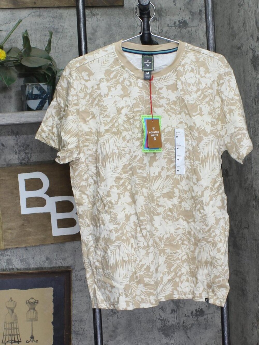 White Houston X Tgt Short Sleeve Leaf Print T Shirt 90147058 Tan M Sz M